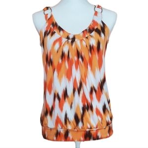 Cato Orange Multicolor V-Neck Sleeveless Business Casual Tank Top Blouse Size S